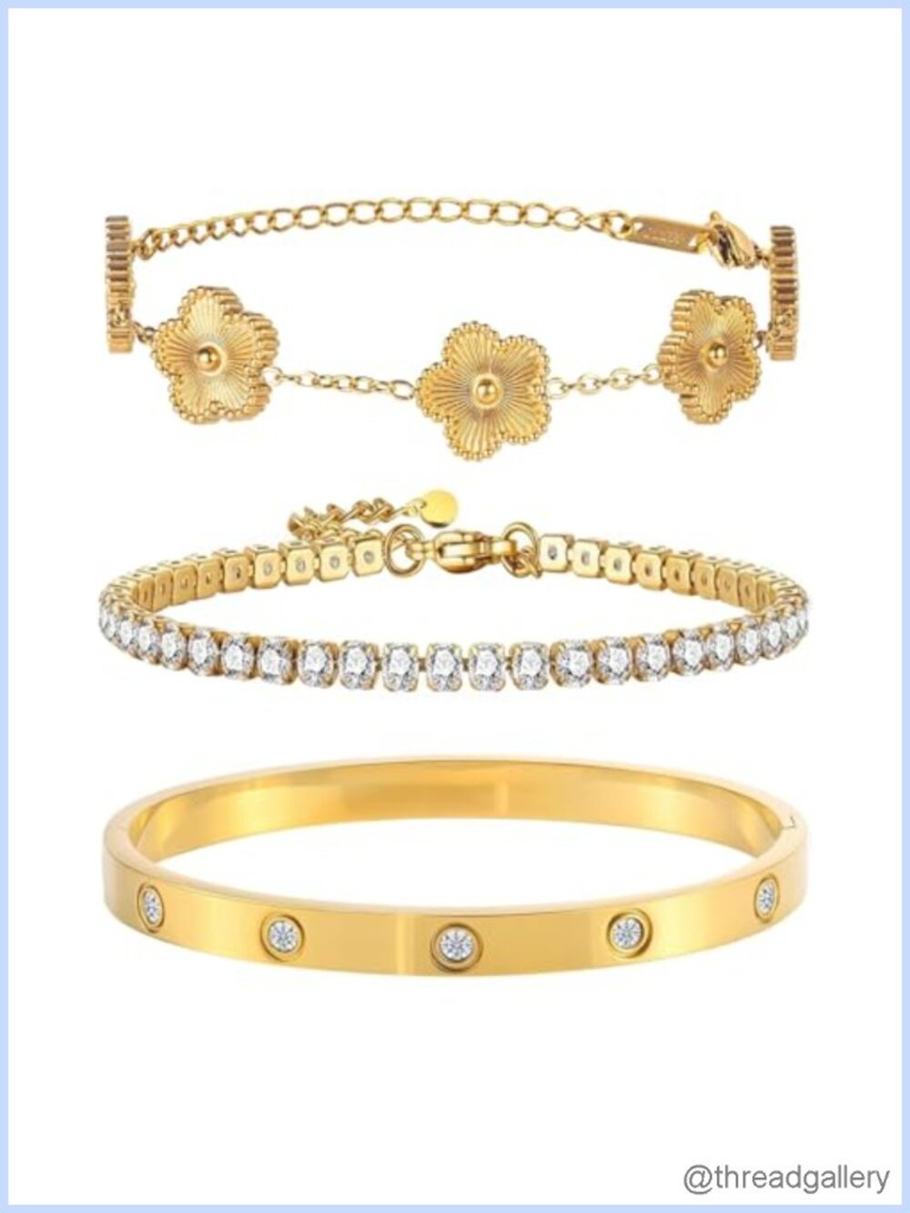 18K Gold Plated Bangle Bracelet Set Stackable Clover Tennis Women Gift